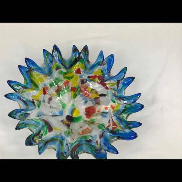 Vntg Art Glass Fused Swung Glass Bowl Blue * Flaw - Picture 3 of 6